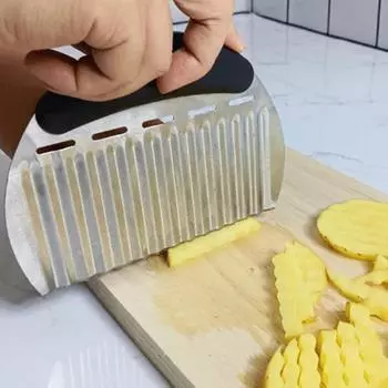 Измельчитель для картофеля из нержавеющей стали, измельчитель для овощей, фруктов, простой в использовании, волнистый дизайн лезвия, эргономичная ручка, нарезка для картофеля фри для моркови серебряный