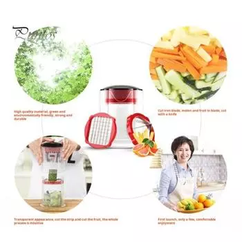 Измельчитель картофеля фри, фруктовый нож с несколькими вариантами нарезки, легкоочищаемый, лезвия из нержавеющей стали, ручной измельчитель овощей, насадка для нарезки кубиками красный