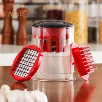 Измельчитель картофеля фри, фруктовый нож с несколькими вариантами нарезки, легкоочищаемый, лезвия из нержавеющей стали, ручной измельчитель овощей, насадка для нарезки кубиками красный