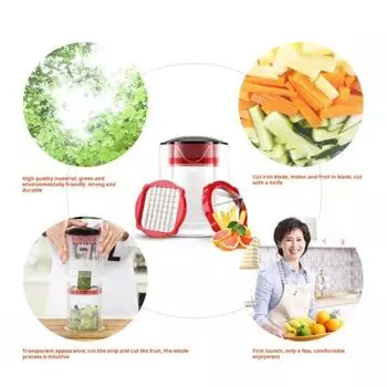 Измельчитель картофеля фри, фруктовый нож с несколькими вариантами нарезки, легкоочищаемый, лезвия из нержавеющей стали, ручной измельчитель овощей, насадка для нарезки кубиками красный