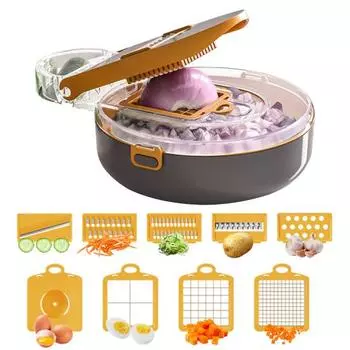 Измельчитель овощей 14-в-1 Овощерезка с дренажом и лезвиями из нержавеющей стали Легко чистится Многоцелевой пластиковый кухонный гаджет без BPA зелёный