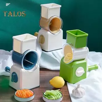 Измельчитель овощей без усилий, прочная присоска, 3 комплекта лезвий, удобный ручной роторный овощерезка, кухонные принадлежности серый