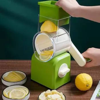 Измельчитель овощей без усилий, прочная присоска, 3 комплекта лезвий, удобный ручной роторный овощерезка, кухонные принадлежности серый