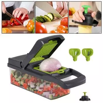 Измельчитель овощей Dicer Спирализатор с контейнером 22 лезвия из нержавеющей стали Резак для картофеля фри Кухонные гаджеты Пищевая нарезка Лук, яйцо, фрукты серый
