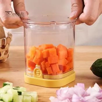Измельчитель овощей Многофункциональная машина для нарезки кубиками с контейнером и лезвиями из нержавеющей стали Эффективная очистка Нарезка кубиками Кухня Essential Slicer жёлтый