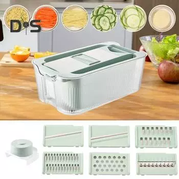 Измельчитель овощей, нарезка кубиками и морковью, многофункциональная терка, двухслойная, большая емкость, дренажная корзина, измельчитель картофеля, редиса, чеснока, легкий дренаж зелёный