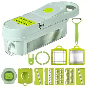 Измельчитель овощей, овощерезка 15 в 1, многофункциональная кухонная овощерезка, резак для резки овощей с 9 зелёный