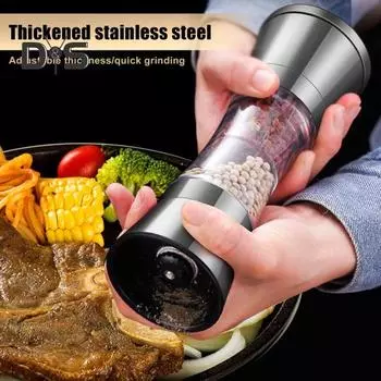 Измельчитель соли из нержавеющей стали. Регулируемая степень грубости. Легко чистится. Двойная головка. Измельчитель 2 в 1 для приправ.