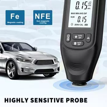 Измеритель толщины лакокрасочного покрытия Mil Fe/NFe с автоматическим определением и ЖК-дисплеем Измерение толщины автомобильной краски с помощью сверхвысокого чёрный