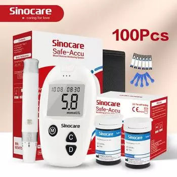 Измеритель уровня глюкозы в крови Sinocare Safe-Accu со 100 тест-полосками, набор для тестирования на диабет в ммоль/л или мг/дл kit 100 - mmol/L
