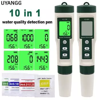 Измерители pH 10 в 1, тестер качества воды PH/TDS/EC/SALT/TEMP/SG/ORP/H2/Fertile/Resistivity, ручка-тестер для аквариума, бассейна зелёный