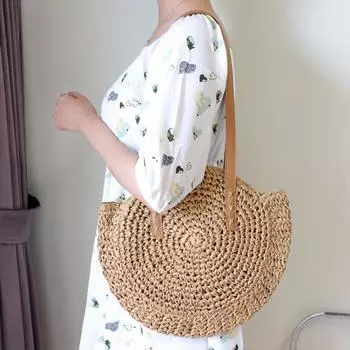 Износостойкая сумка для покупок с застежкой-молнией, модная соломенная дорожная пляжная сумка-тоут света загар