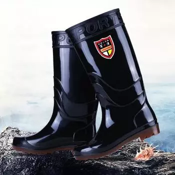 Износостойкие дождевые туфли на подошве с резиновой лентой. Мужские устойчивые к кислотам и щелочам утолщенные дождевые сапоги с высоким цилиндром. Нескользящие дождевые сапоги для мойки автомобилей. 38 чёрный