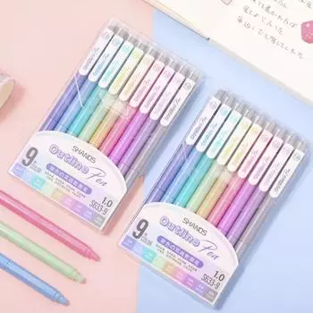 Износостойкие выдвижные маркеры Kawaii, 9-цветный металлический контурный маркер, маркер Student