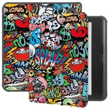 Износостойкий чехол N428 Smart Cover Auto Sleep/Wake Folio Funda для Rakuten Kobo Libra Color 2024 Graffiti
