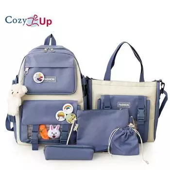 Износостойкий детский рюкзак из 5 предметов с ремнем на воздушной подушке 31x13x43cm розовый