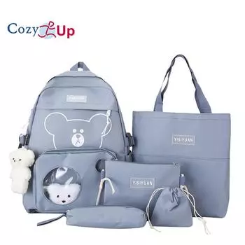 Износостойкий мультигрупповой и школьный рюкзак с героями мультфильмов животных, рюкзак для школьников большой вместимости, рюкзак из 5 предметов 32x43x13cm розовый