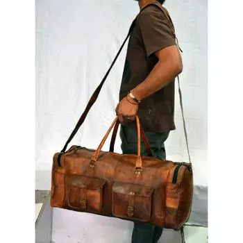 Изображение 1 из 6 Нажмите, чтобы увеличить Большая сумка Ночной кожаный чемодан Дорожная легкая дорожная сумка Тренажерный зал 24 x 9 x 10 in коричневый