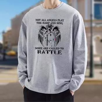 Изображение Буквы Вышивка Принт Мужские футболки Длинные рукава Футболки Круглый вырез Повседневный свитер Мужская одежда Большие размеры XS белый