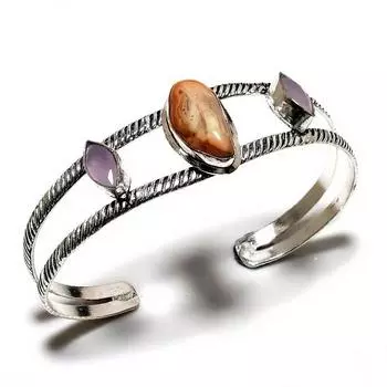 Изображение Джаспер Халцедон Драгоценный камень 925 Посеребренные ювелирные изделия Браслет-манжета