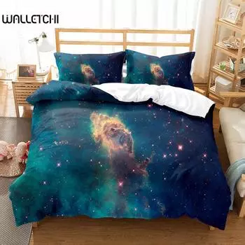 Изображение Хаббла Пододеяльник King Queen Огромное звездное небо Постельное белье Яркий пейзаж Вселенной Пододеяльник Полиэстеровый стеганый чехол EU single(135x200cm)