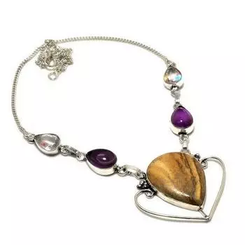 Изображение Яшма Аметист Драгоценный камень 925 Посеребренная ювелирная цепочка 18 дюймов 18 жёлтый