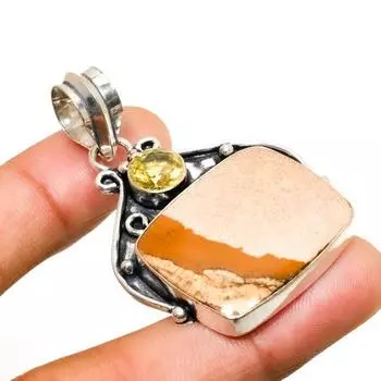 Изображение Яшма, цитрин, драгоценный камень 925, посеребренная ювелирная подвеска 1,89 дюйма 1.89 жёлтый