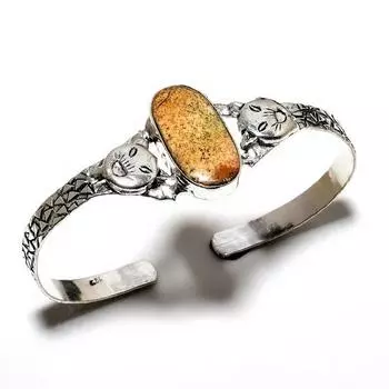 Изображение Яшма Драгоценный камень 925 Посеребренная Ювелирные изделия ручной работы Браслет-манжета