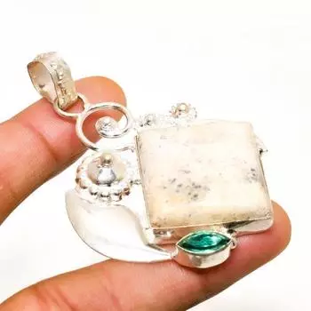 Изображение Яшма, драгоценный камень диопсид 925, посеребренная ювелирная подвеска 2,46 дюйма 2.46 жёлтый