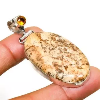 Изображение Яшма, драгоценный камень Тигровый глаз 925 пробы, посеребренная ювелирная подвеска 1,70 дюйма 1.70 жёлтый