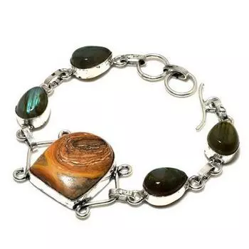 Изображение Яшма Лабрадорит Драгоценный камень 925 Посеребренный ювелирный браслет 6-8 дюймов