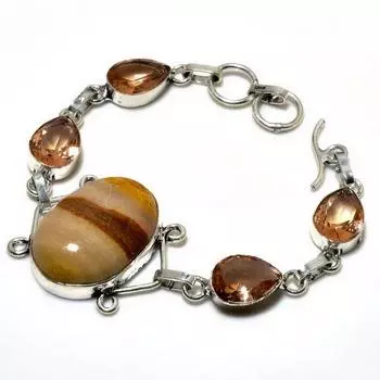 Изображение Яшма морганит, драгоценный камень 925, посеребренный ювелирный браслет 6–8 дюймов