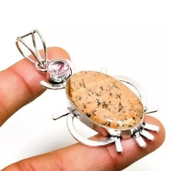 Изображение Яшма, розовый кунцит, драгоценный камень 925, посеребренный кулон 2,46 дюйма 2.46 жёлтый