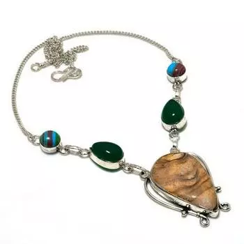 Изображение Яшма Зеленый Оникс Драгоценный камень 925 Посеребренная Ювелирное Ожерелье 18 дюймов 18 жёлтый