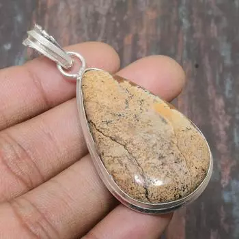 Изображение Яшмы Драгоценный камень Стерлингового серебра 925 пробы Замечательный ювелирный кулон ручной работы 2.56 Inches жёлтый