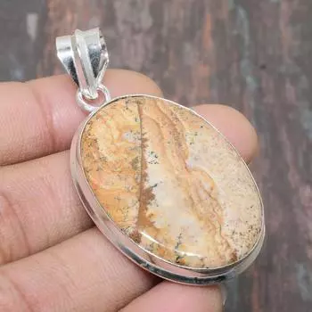 Изображение Яшмы Драгоценный камень Стерлингового серебра 925 пробы Замечательный ювелирный кулон ручной работы 2.17 Inches жёлтый