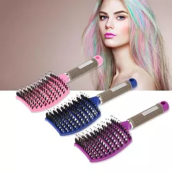 Изогнутая расческа с щетиной кабана, профессиональная расческа для распутывания волос, массажная расческа для головы, расческа для парикмахерских для женщин и мужчин чёрный