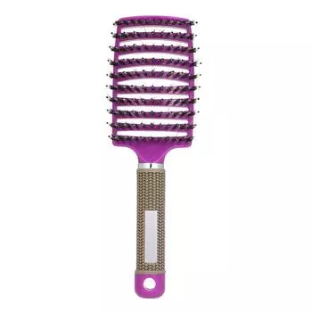 Изогнутая щетина из кабаньей щетины, массажная расческа, распутывающая расческа для женщин фиолетовый