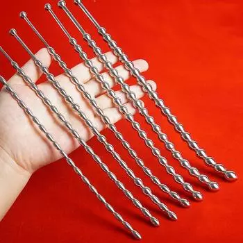 Изогнутая уретральная вставка, пробка для пениса, нержавеющая сталь, металлическая уретра, уретральный дилататор, зонды с бусинами, длинный уретральный зонд, катетер 5mm