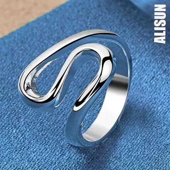 Изогнутое гладкое кольцо из стерлингового серебра 925 пробы, модные свадебные украшения 7#