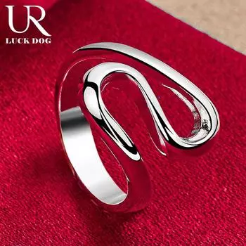 Изогнутое гладкое кольцо из стерлингового серебра 925 пробы, модные свадебные украшения 7#