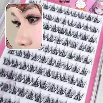 Изогнутые 5D накладные ресницы из норкового бархата - самоклеящиеся, кластерные, партия трилогия 3 rows, single box