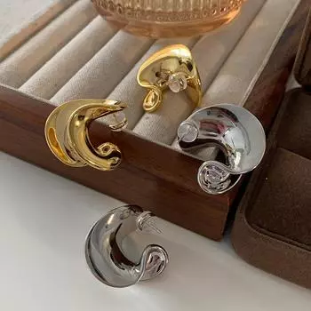 Изогнутые золотые серьги-гвоздики женские легкие роскошные высокого класса Matsumoto Enai тот же самый стиль золотой