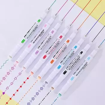 Изогнутый маркер-роллер с цветочным принтом, подарочный набор из 6 ручек, ручка на водной основе, ручка, ручка, узор/сердце/пунктирная линия/волнистая линия, высыхающая, долговечная,