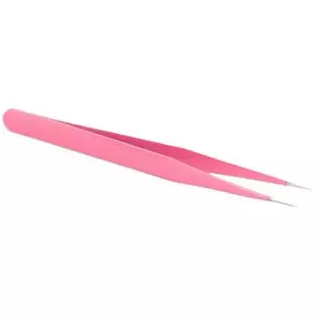 Изогнутый прямой пинцет из нержавеющей стали для накладных ресниц со стразами Straight розовый