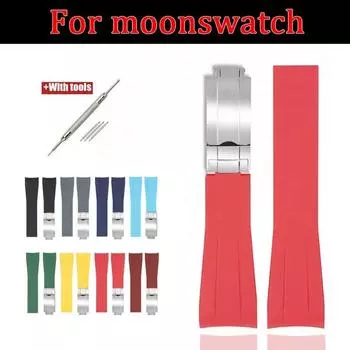 Изогнутый резиновый ремешок для часов Omega x Swatch Moonswatch, складная пряжка из нержавеющей стали, мужской и женский ремень из ТПУ для Rolex 20 мм