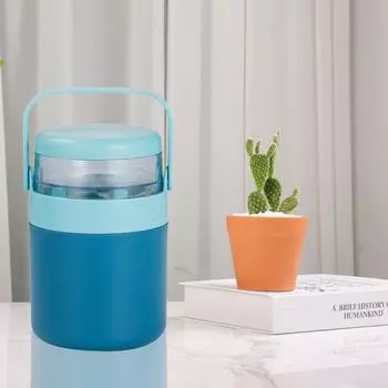 Изолированная банка для еды из нержавеющей стали объемом 730 мл, герметичная банка для супа, вакуумная чашка с контейнером для закусок, вакуумный контейнер с двойными стенками и широким горлом для обеда синий