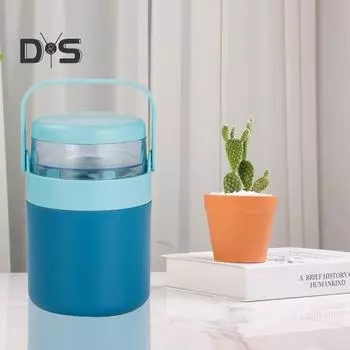 Изолированная банка для еды из нержавеющей стали объемом 730 мл, герметичная банка для супа, вакуумная чашка с контейнером для закусок, вакуумный контейнер с двойными стенками и широким горлом для горячих блюд синий