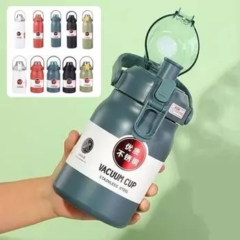 Изолированная бутылка для воды 1000/1500 мл с силиконовой соломинкой, портативная ручка из нержавеющей стали для путешествий, тренировок в тренажерном зале, спортивная термотермическая чашка для питья на день рождения 1500ML красный