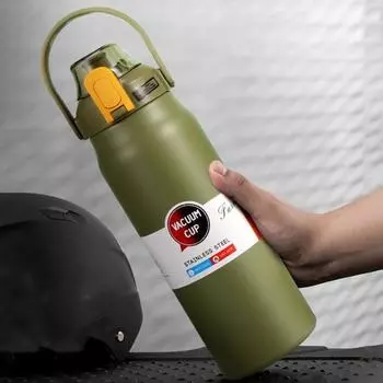 Изолированная бутылка для воды 1000/1500 мл с силиконовой соломинкой, портативная ручка из нержавеющей стали для путешествий, тренировок в тренажерном зале, спортивная термотермическая чашка для питья, подарок на день рождения 1500ML красный